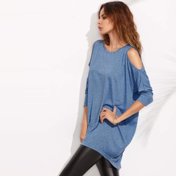Oversized Cold Shoulder High Low Long Sleeve Tunic - Picture 2 of 5